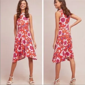 Anthropologie Maeve Clearly Red Floral Knit Mock Neck Dress Sz L‎ thumbnail 2