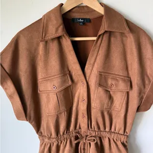 Lulus Always Endearing Brown Suede Mini Dress Stretch with Pockets Women's Small thumbnail 6