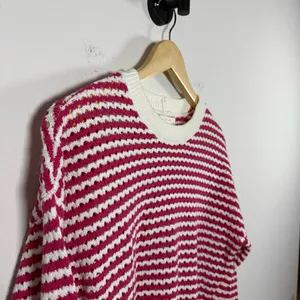 Spiritual Gangster Women’s Chunky Knit Striped Crewneck Sweater Pink/White XS thumbnail 4