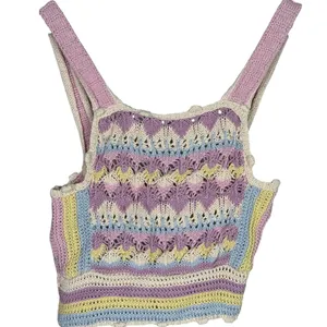Zara Rare Sleeveless Crochet Knit Stretch Cropped Tank Top M Pink Multicolors thumbnail 2