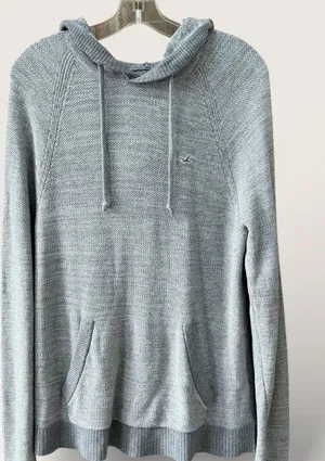 Hollister Womens Size Large Long Hooded Sweater Knit Classic Casual Gray thumbnail 1