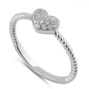 Sterling Silver SIZE 8 925  Clear Rope Heart Ring thumbnail 1