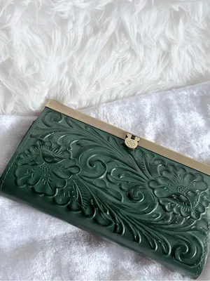elegant Cauchy Wallet from Patricia Nash green tooled floral-embossed leather. thumbnail 4