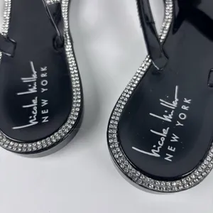 Nicole Miller New York Black Jelly Sandals Rhinestone Bow Bling Slide Size 8 thumbnail 3