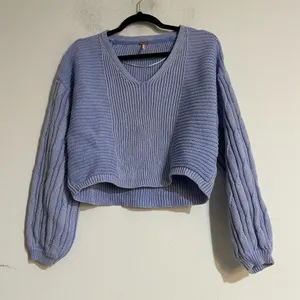 Free People When It Rains V-Neck Cotton Knit Sweater Blue Size Medium thumbnail 1