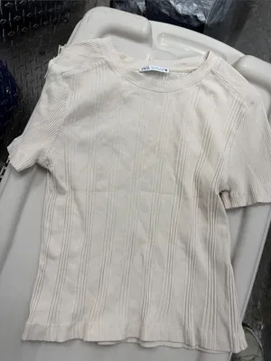 Zara Cream Ribbed Short Sleeve Top thumbnail 1