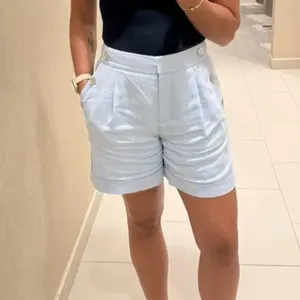 Michael Kors Blue Linen Trouser Shorts SIZE 10 Pleated Wide Leg Designer $125 thumbnail 5