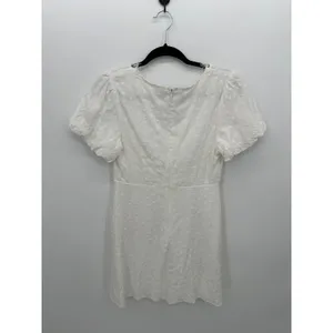 mi ami Womens White Babydoll Mini Dress Sz M Lace Swiss Dot Boho Feminine Soft‎ thumbnail 2