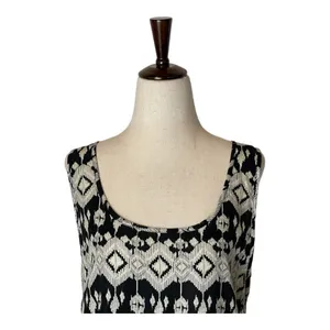 Kiwi‎ Tucker Tank Top Women Medium Black Cream Geometric Aztec Ruffle Hem Tunic thumbnail 4