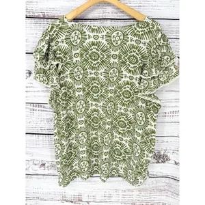 Haute Hippie‎ Flutter Sleeve Boho Blouse Women's 2X Green Sunburst Crochet Rayon thumbnail 5
