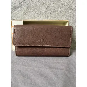 Vintage Fossil Brown Genuine Leather Trifold Checkbook Wallet 90s Indie Boho New thumbnail 2