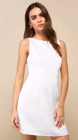 NWT Lulus Elevated Appearance Ivory Satin Open Back Mini Dress Party Short Sz XS thumbnail 1
