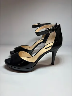 Alex Marie Women’s 9M Black Patent Peep Toe Ankle Strap Platform Heels thumbnail 4