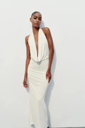 Zara maxi dress gown bodycon halter plunge neck party formal wedding evening thumbnail 12