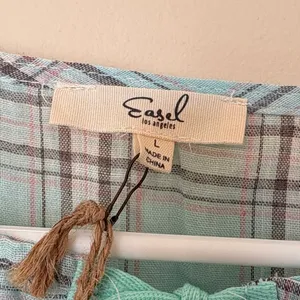Easel Teal Plaid Blouse with Tie Accents thumbnail 3