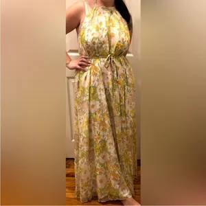 NWT Lulus Feeling Splendid Yellow and Green Floral Print Halter Maxi Dress L thumbnail 5