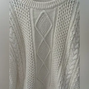 Madewell Oversized Cable Knit Sweater L Cream Ivory Fisherman Preppy Cotton thumbnail 6