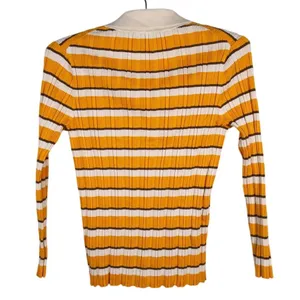 Theory Women Hudson Striped Polo Cardigan Size S Mustard Yellow 70s Preppy Retro thumbnail 3