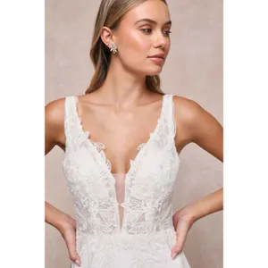 Lulus Forever Promised White Chiffon Embroidered Sequin Maxi Dress Size Medium thumbnail 3