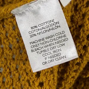LOFT Open Knit Flutter Sleeve Top‎ in Mustard Yellow & Navy, Medium thumbnail 7