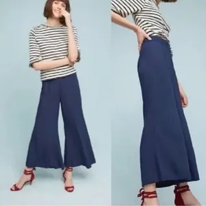 Anthropologie ✨Maeve Canna Culotte Wide Leg Crop Sz 8 Pants Dark Blue Rayon Side Zipper✨ thumbnail 2
