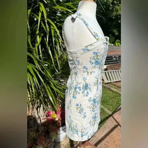 Anthropologie $160 Blue Flower Mini Dress Blue Floral Cottagecore Boho Bohemian‎ thumbnail 6