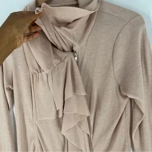Elegant Lightweight‎ Cotton Blend Ballet Pink Ruffle Zip Front Cardigan Size M thumbnail 4