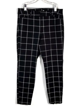 Old Navy Grid Windowpane Plaid Print High Rise Secret Slim Pocket Ankle Slacks 6 thumbnail 1