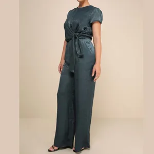 Lulus Let Me Entertain You Dark Green Satin Wide-Leg Jumpsuit thumbnail 13