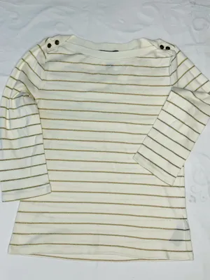 Lauren Ralph Lauren White and Gold Metallic Striped Boatneck Top thumbnail 1