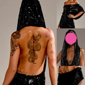 Akira NWT Cool Girl" Hood runway black Sequin Deep V Halter backless dress L thumbnail 4