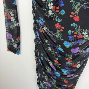 Alice + Olivia Delora Floral Black Mesh Ruched Turtleneck Dress Size 4 Romantic‎ thumbnail 5