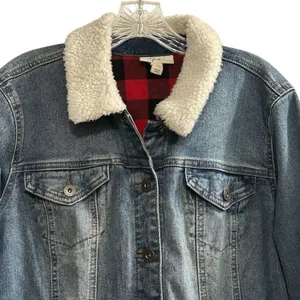 Style & Co Women's Sherpa Lined Collar Denim Jacket Blue Size L Casual‎ thumbnail 13