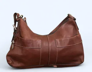 FOSSIL Vintage Y2K Brown leather baguette shoulder hobo hand bag purse boho satchel cargo pockets #grunge #whimsygoth #preppy #officesiren thumbnail 2