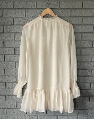 NWT Reiss Esme Shift Mini Dress Long Sleeve Ivory Size 2 Relaxed Fit Victorian thumbnail 10