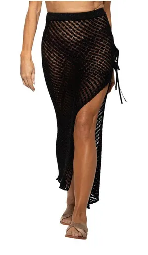 NWT Dotti Womens Crochet Side-Tie Cover-up Maxi Skirt 85273 Black S thumbnail 1