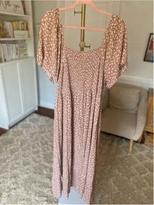 Heyson Floral Smocked Maxi Dress Dusty Blush Cottagecore Boho Romantic Prairie thumbnail 2
