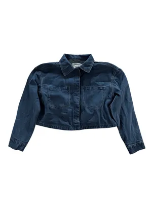Ultra Flirt Denim Overshirt Women’s Large Cropped Blue Snap Front Shirt Jacket thumbnail 3