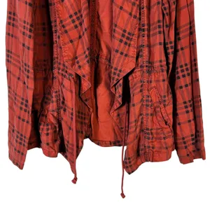 BKE Open Front Plaid Jacket Red Drawstring‎ Waist Grunge Streetwear Size M thumbnail 4