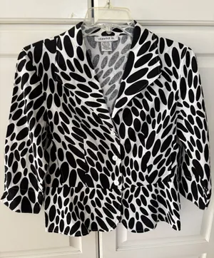 David N Womens Black White Polka Dot Linen Blend Peplum Blazer‎ Jacket Size S thumbnail 1