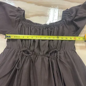 DISSH Linen Boho Western Off The Shoulder Midi Dress Cutouts Brown‎ Sz 12 thumbnail 10