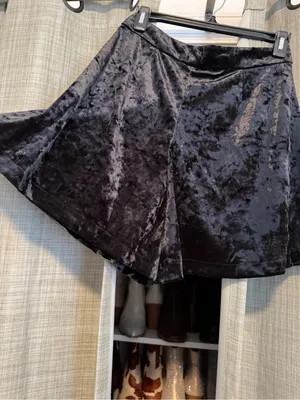 Black Tape_ Black Crushed Velvet Skort with Button Front thumbnail 3