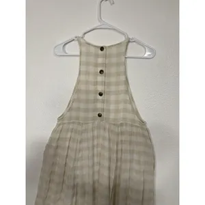 KIMCHI BLUE Size S Gingham White Beige Plaid Linen Cotton Pinafore Dress Snaps thumbnail 10