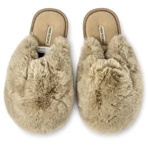 Free People Womens Size 8 Faux Fur Crossover Slippers Beige Cozy Boho Slides thumbnail 1