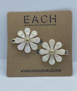 Each Jewels Mother Of Pearl Flower Barrette Clips NWT thumbnail 1