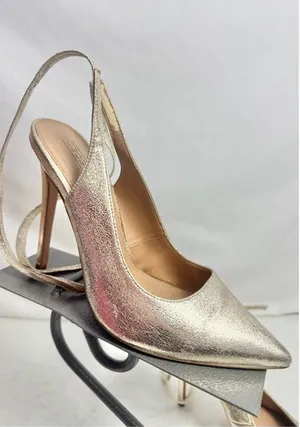 ASOS Gold Metallic Pointed Toe Slingback Lace Up Heels Size 7 thumbnail 1