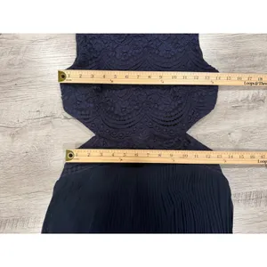 Navy Lace Cutout Maxi Dress Pleated Formal Evening Wedding Guest Gown Size 6 thumbnail 7