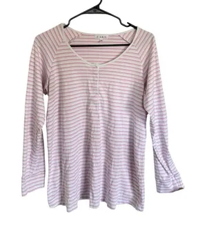 LAKE Pink Striped Long-Sleeve Henley Top thumbnail 1