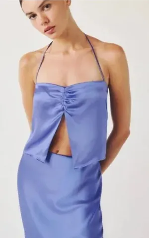 NWT Reformation Beba Silk Top Jacaranda Tie Neck Split Cropped Womens Size 0 thumbnail 1
