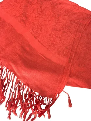 Coral Paisley Pashmina Silk Blend Scarf Shawl With Fringe Edges 80" x 28" thumbnail 2